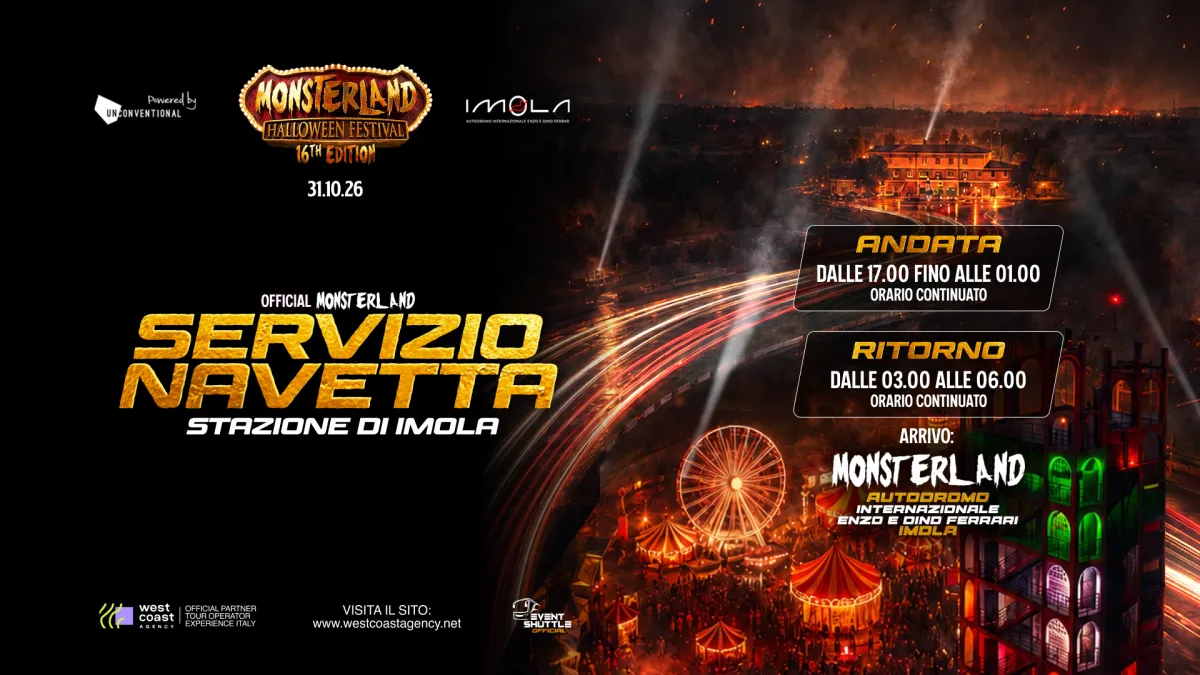 Monsterland Halloween Festival 31.10.2026 Autodromo di Imola Ticket Bus Stazione IMOLA