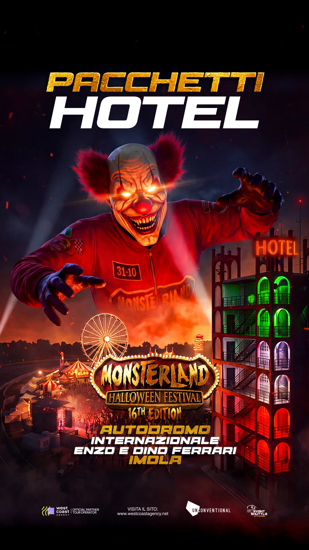 Monsterland Halloween Festival 31.10.2026 Autodromo di Imola -Pacchetti -Hotel -Biglietti- Ticket