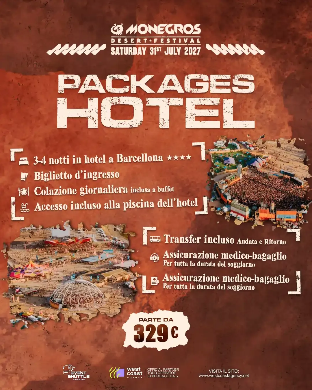 Monegros Desert Festival 31 Luglio 2026  Pacchetti Hotel -Ticket -Biglietti