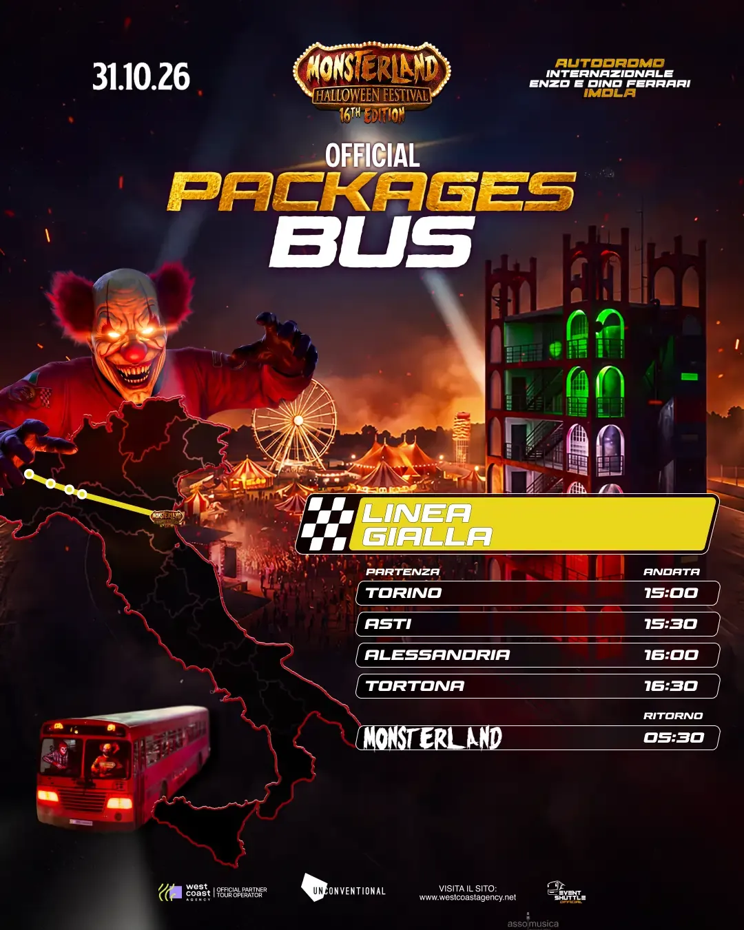 Monsterland Halloween Festival 31.10.2026  Pacchetto Bus +Ticket  ( Partenza Torino )