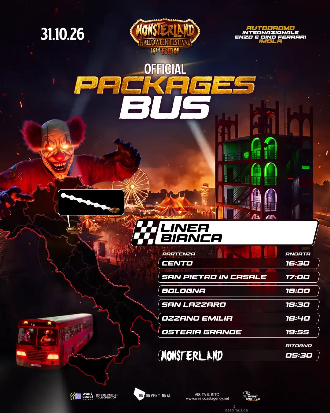 Monsterland Halloween Festival 31.10.2026  Pacchetto Bus +Ticket ( Partenza Cento )