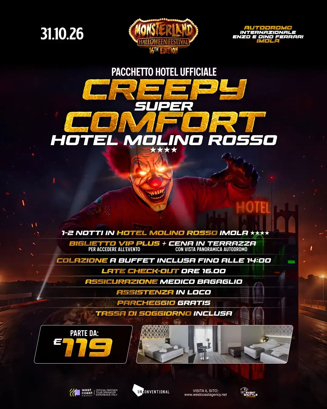 Monsterland Halloween Festival 31.10.2026  Pacchetti Hotel -Ticket -Biglietto Navette ( Hotel Molino Rosso )
