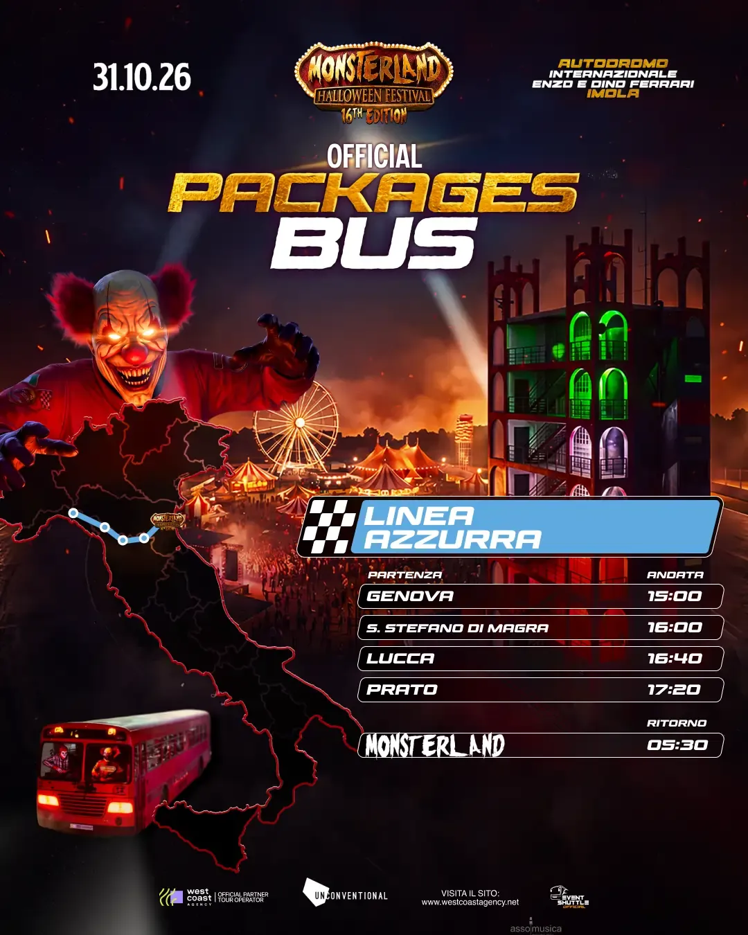 Monsterland Halloween Festival 31.10.2026  Pacchetto Bus +Ticket  ( Partenza da Genova )