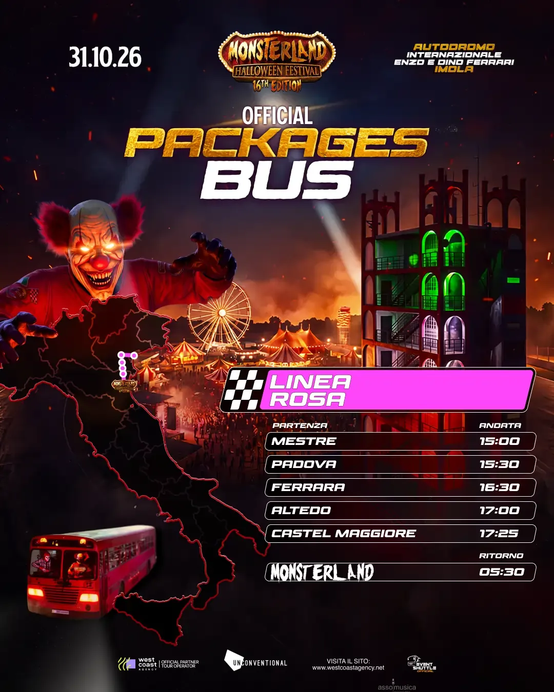 Monsterland Halloween Festival 31.10.2026  Pacchetto Bus +Ticket  ( Partenza Mestre)