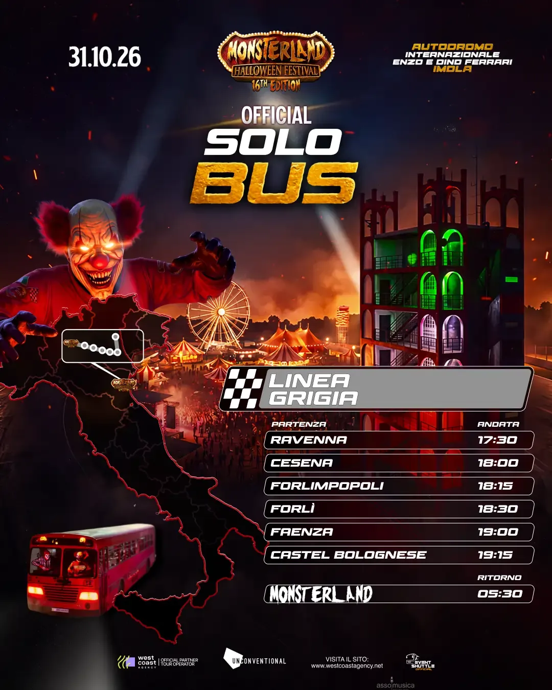 Monsterland Halloween Festival 31.10.2026  SOLO Biglietto Bus  ( Partenza Ravenna )