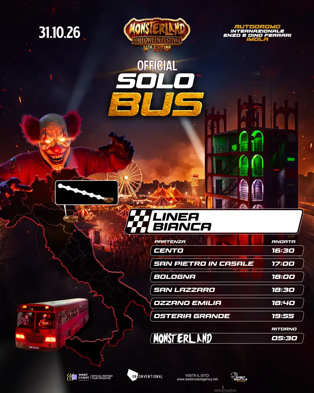 Monsterland Halloween Festival 31.10.2026  SOLO Biglietto Bus  ( Partenza Cento)  )