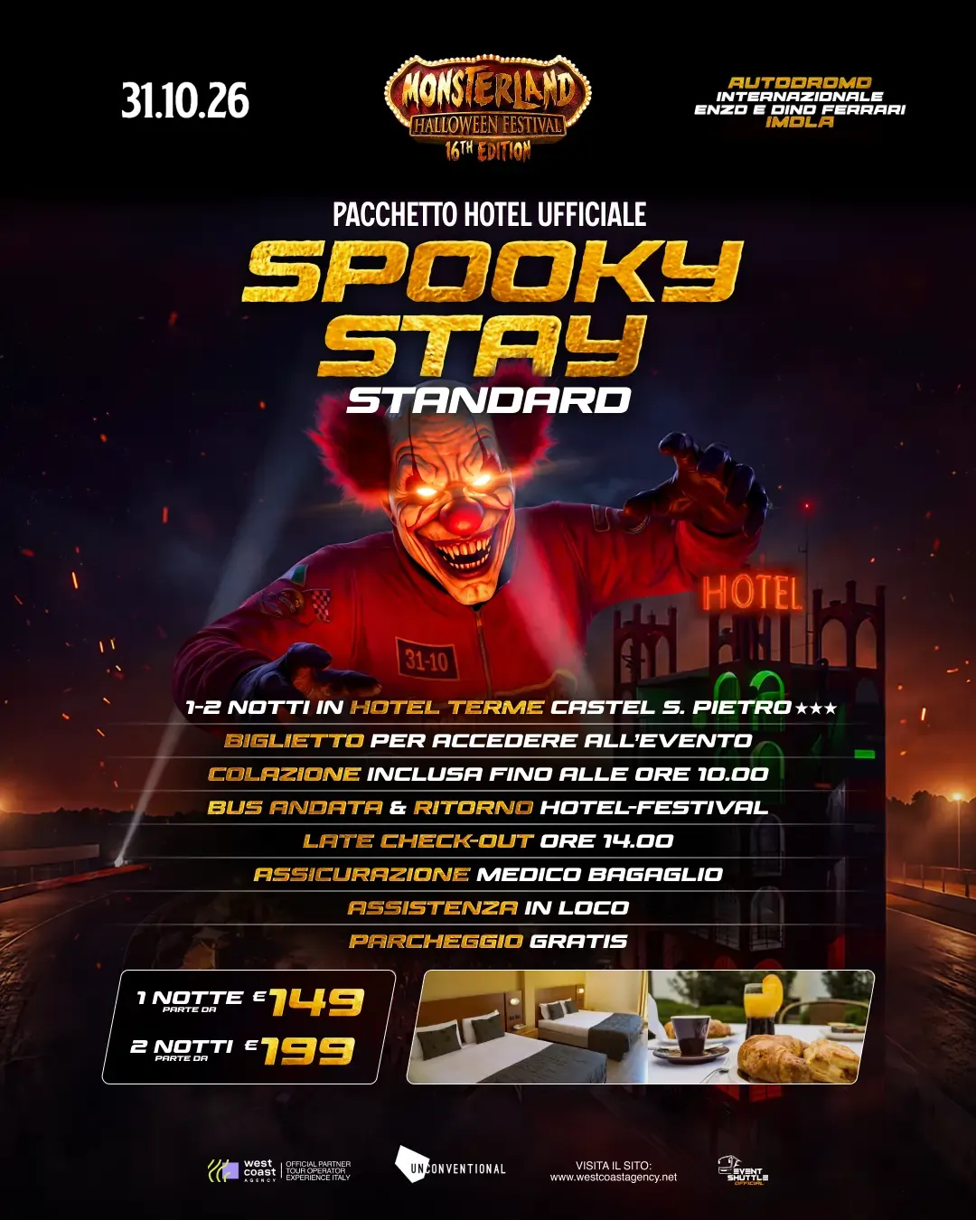 Monsterland Halloween Festival 31.10.2026  Pacchetti Hotel -Ticket -Biglietto - Navetta (Hotel Terme)