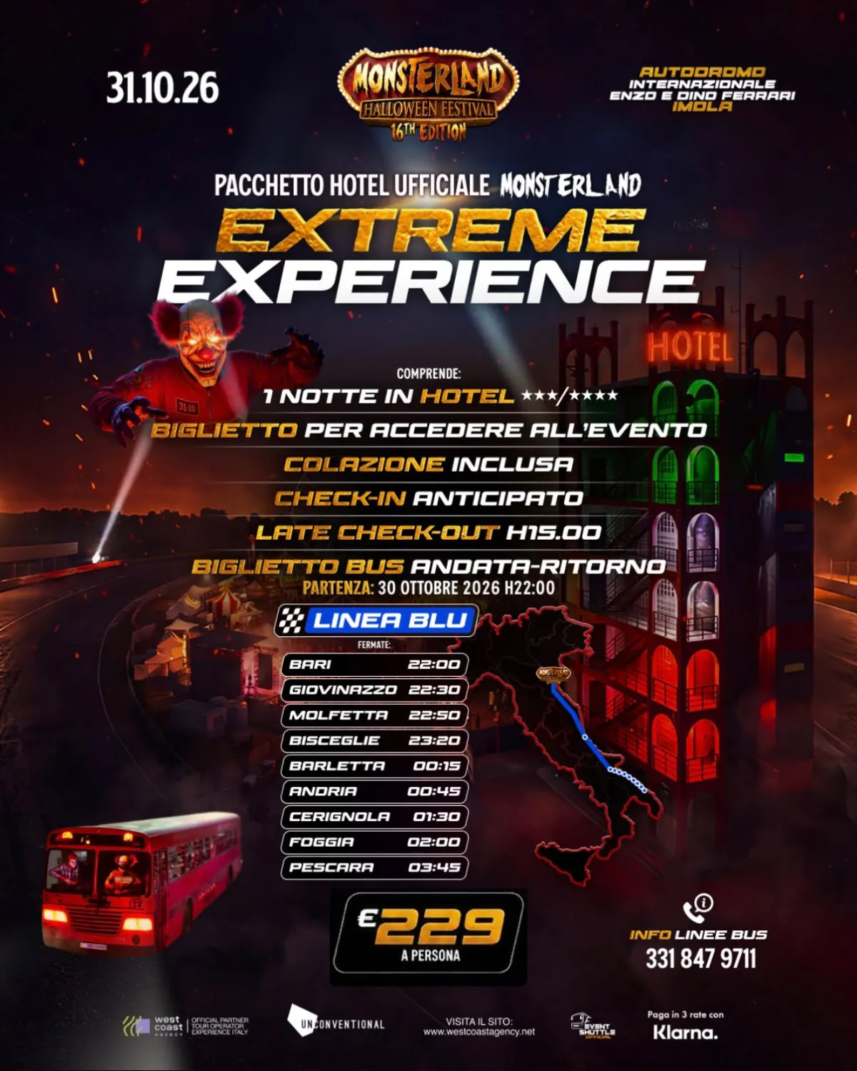 Monsterland Halloween Festival 31.10.2026  Pacchetto Bus +Ticket  ( Partenza Bari )