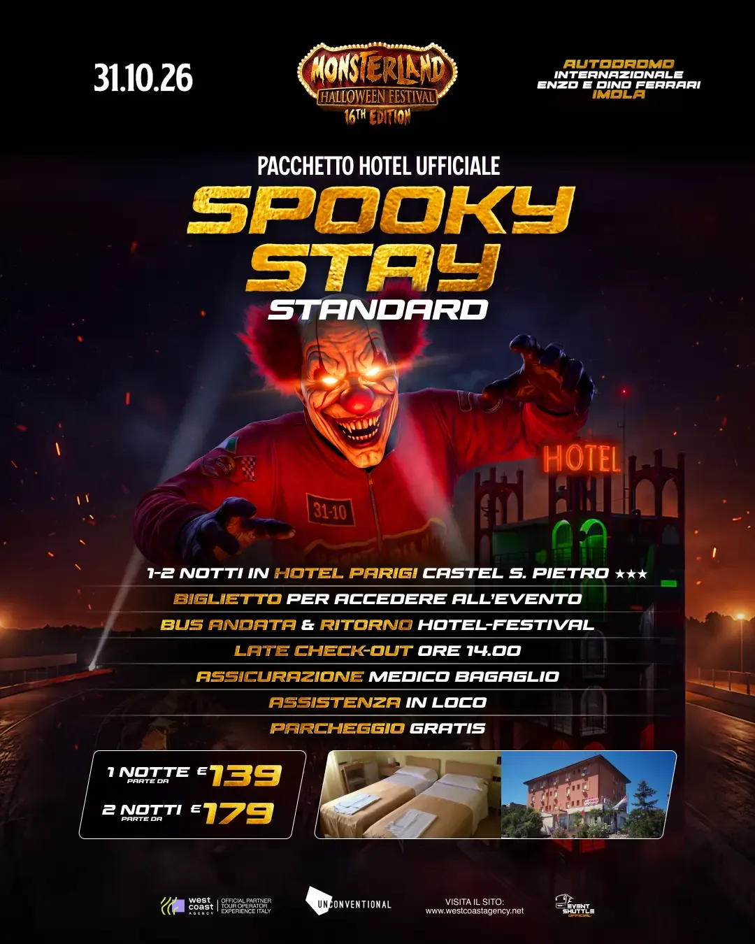 Monsterland Halloween Festival 31.10.2026  Pacchetti Hotel -Ticket -Navetta  ( Hotel Parigi )