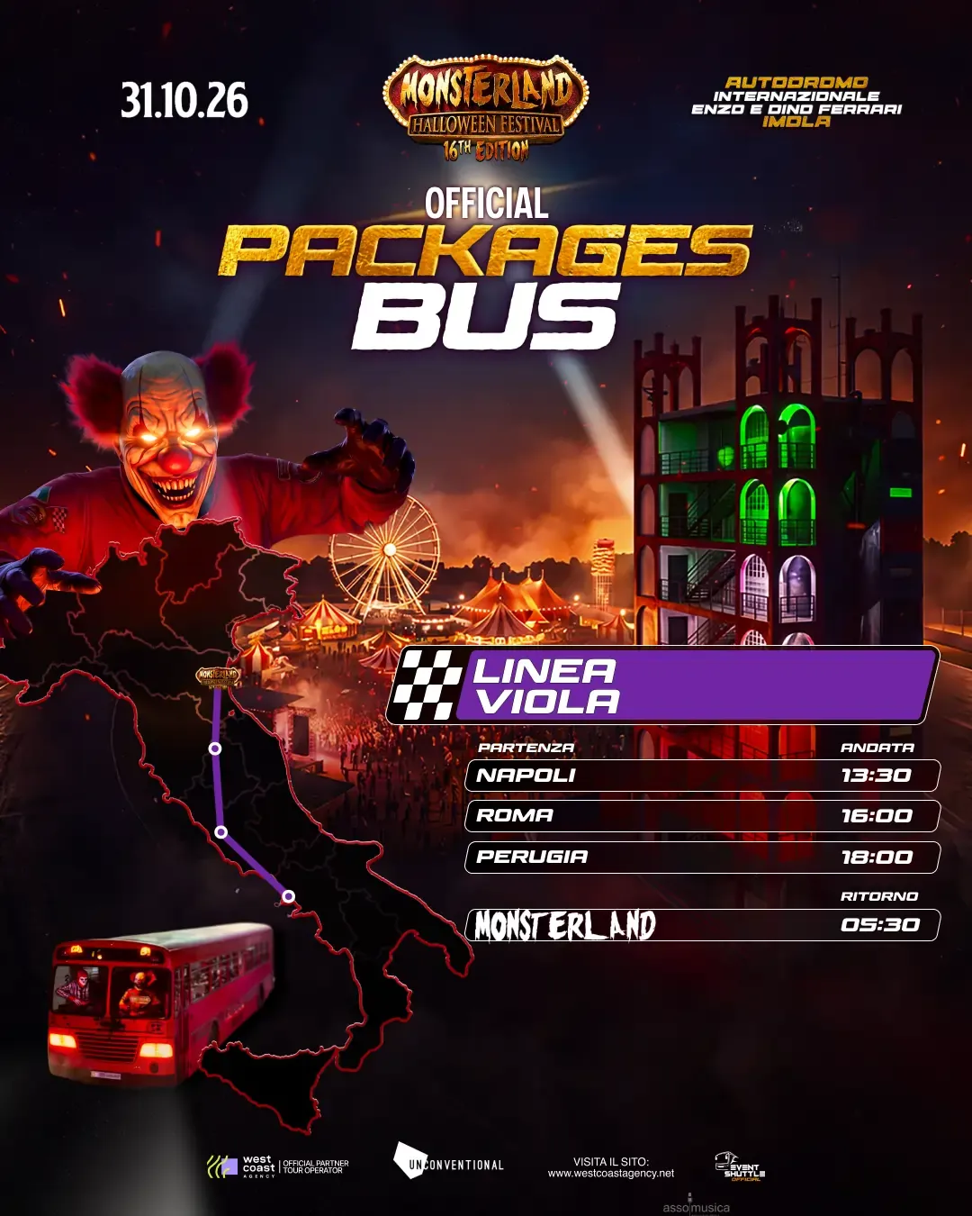 Monsterland Halloween Festival 31.10.2026  Pacchetto Bus +Ticket  ( Partenza Napoli - Roma )