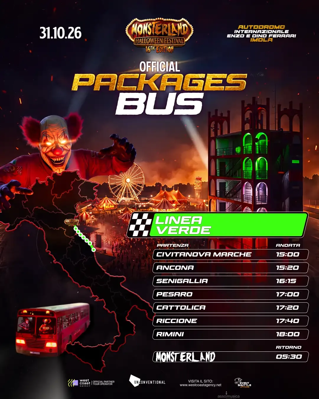Monsterland Halloween Festival 31.10.2026  Pacchetto Bus +Ticket  ( Partenza Civitanova M. )