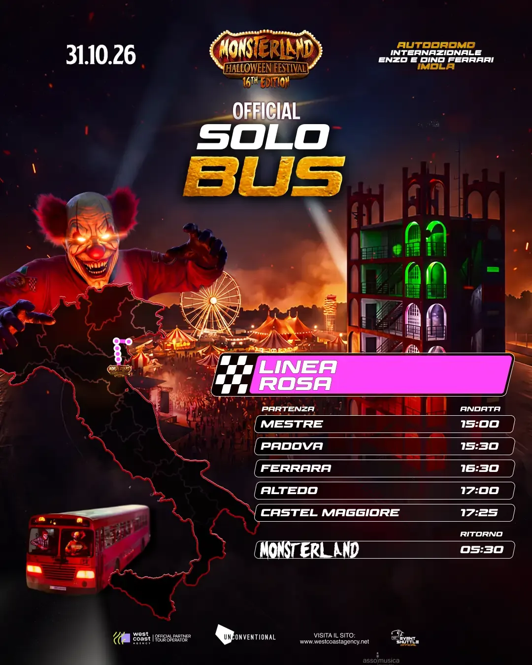 Monsterland Halloween Festival 31.10.2026  SOLO Biglietto Bus ( Partenza Mestre )