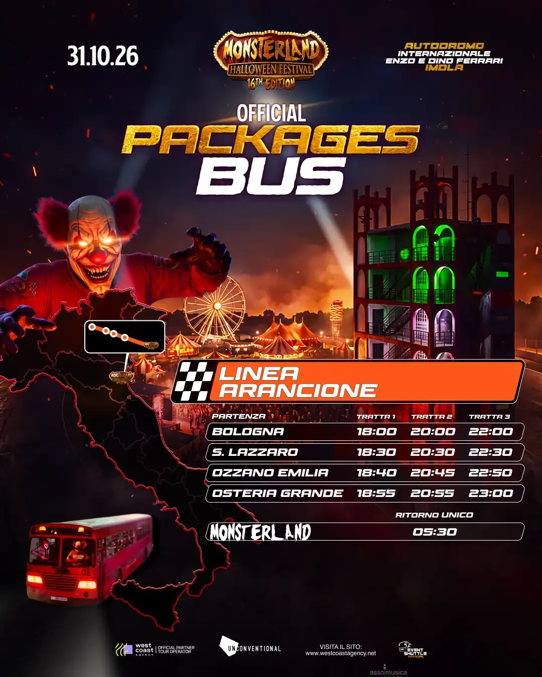 Monsterland Halloween Festival 31.10.2026  Pacchetto Bus +Ticket  ( PARTENZA BOLOGNA )