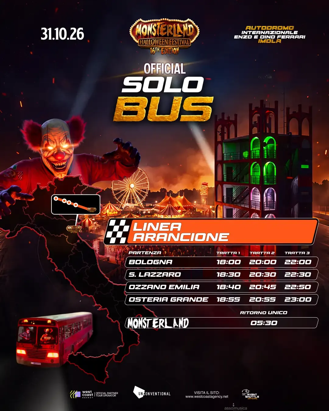 Monsterland Halloween Festival 31.10.2026  SOLO Biglietto Bus  ( Partenza Bologna )