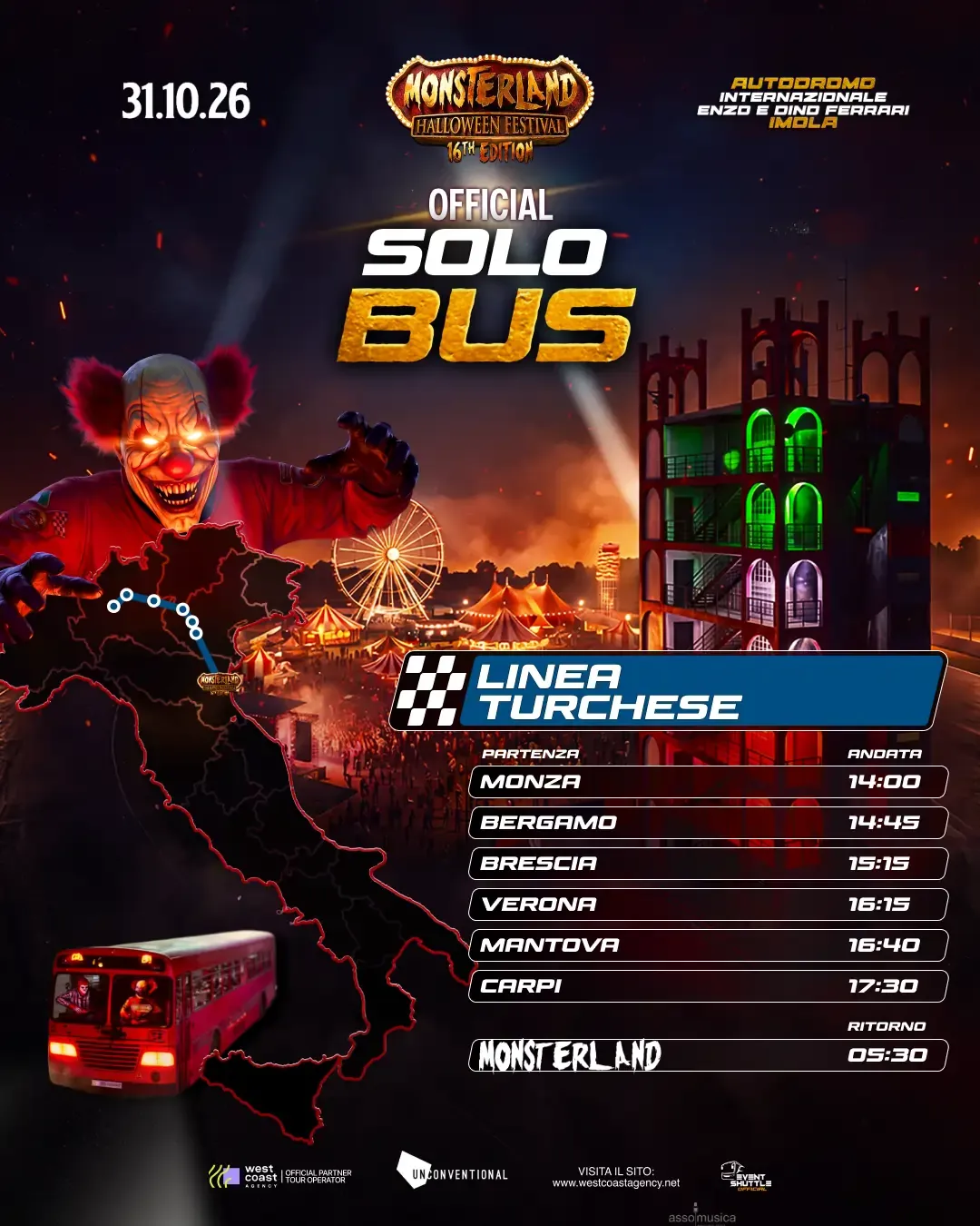 Monsterland Halloween Festival 31.10.2026  SOLO Biglietto Bus ( Partenza Monza )