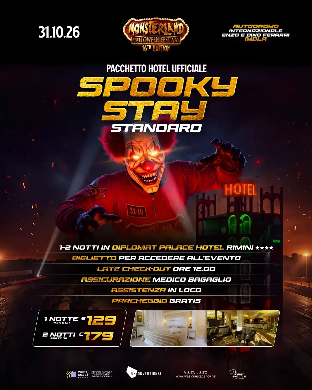 Monsterland Halloween Festival 31.10.2026  Pacchetti Hotel -Ticket -Navetta  ( Hotel Diplomatic)