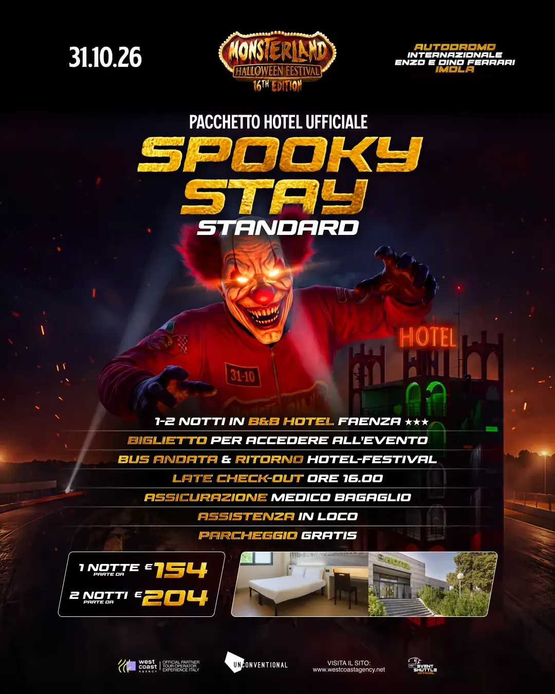 Monsterland Halloween Festival 31.10.2026 Packages Hotel -Ticket -Navetta ( City Faenza )