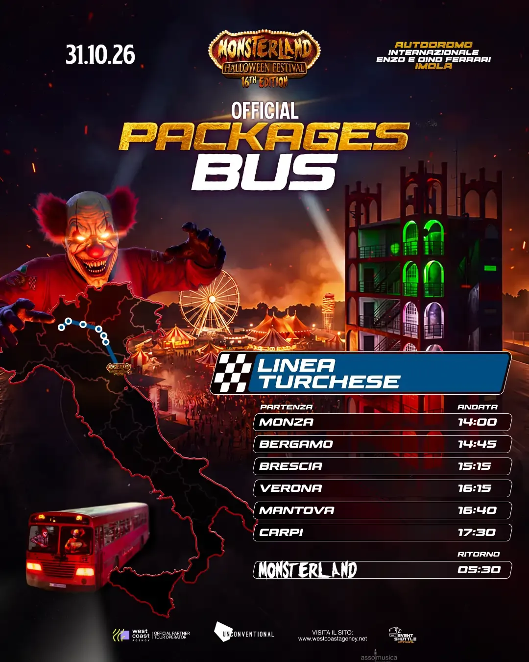 Monsterland Halloween Festival 31.10.2026  Pacchetto Bus +Ticket  ( Partenza Monza )