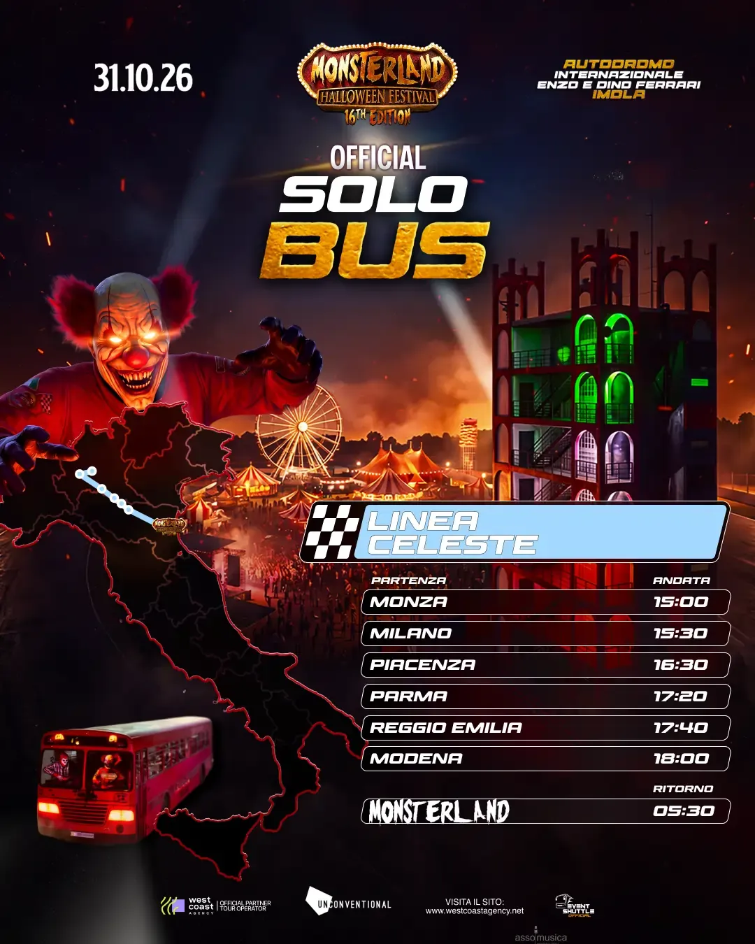 Monsterland Halloween Festival 31.10.2026  SOLO Biglietto Bus  ( Partenza Milano )