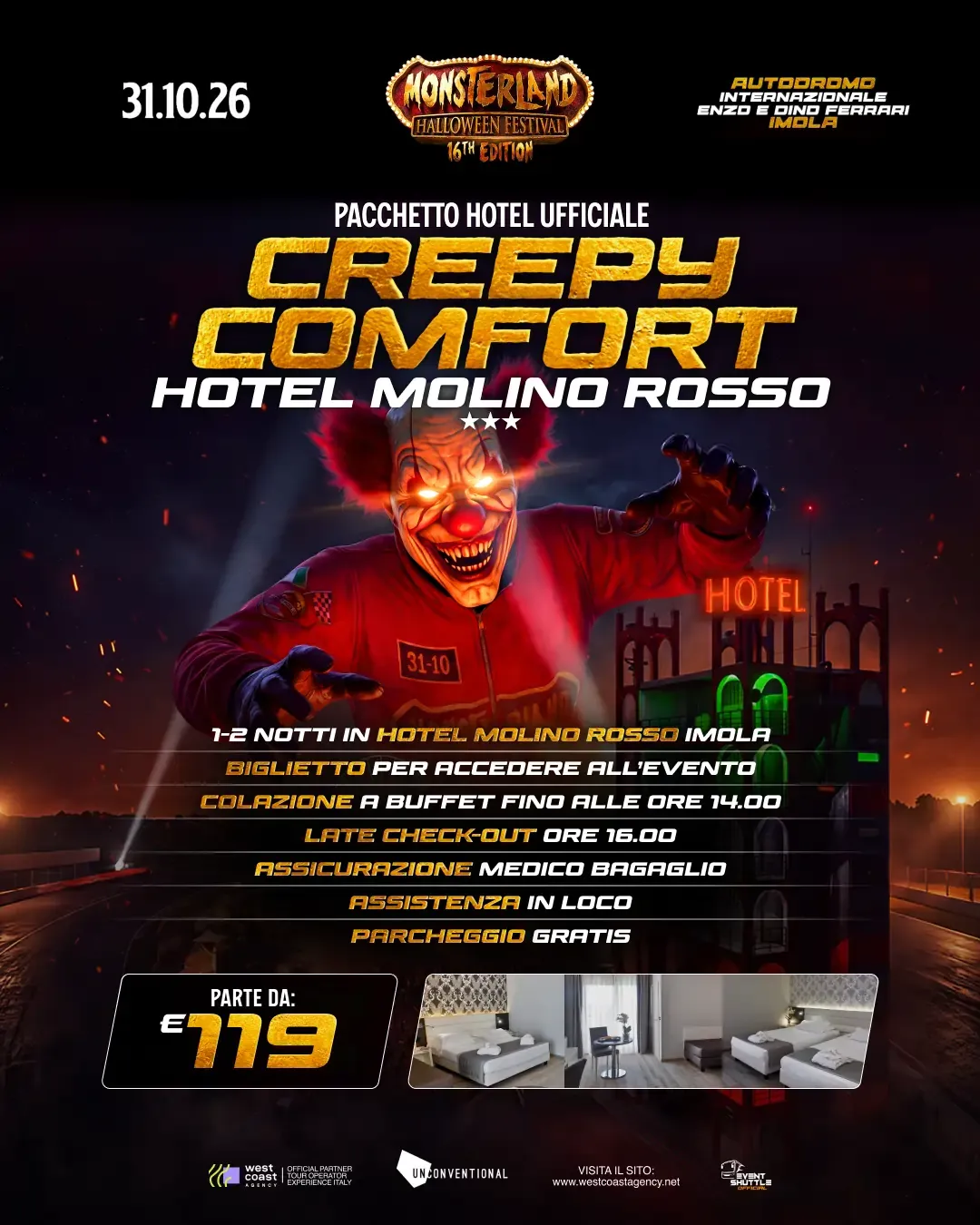 Monsterland Halloween Festival 31.10.2026  Pacchetti Hotel -Ticket -Biglietto Navette ( Hotel Molino Rosso )