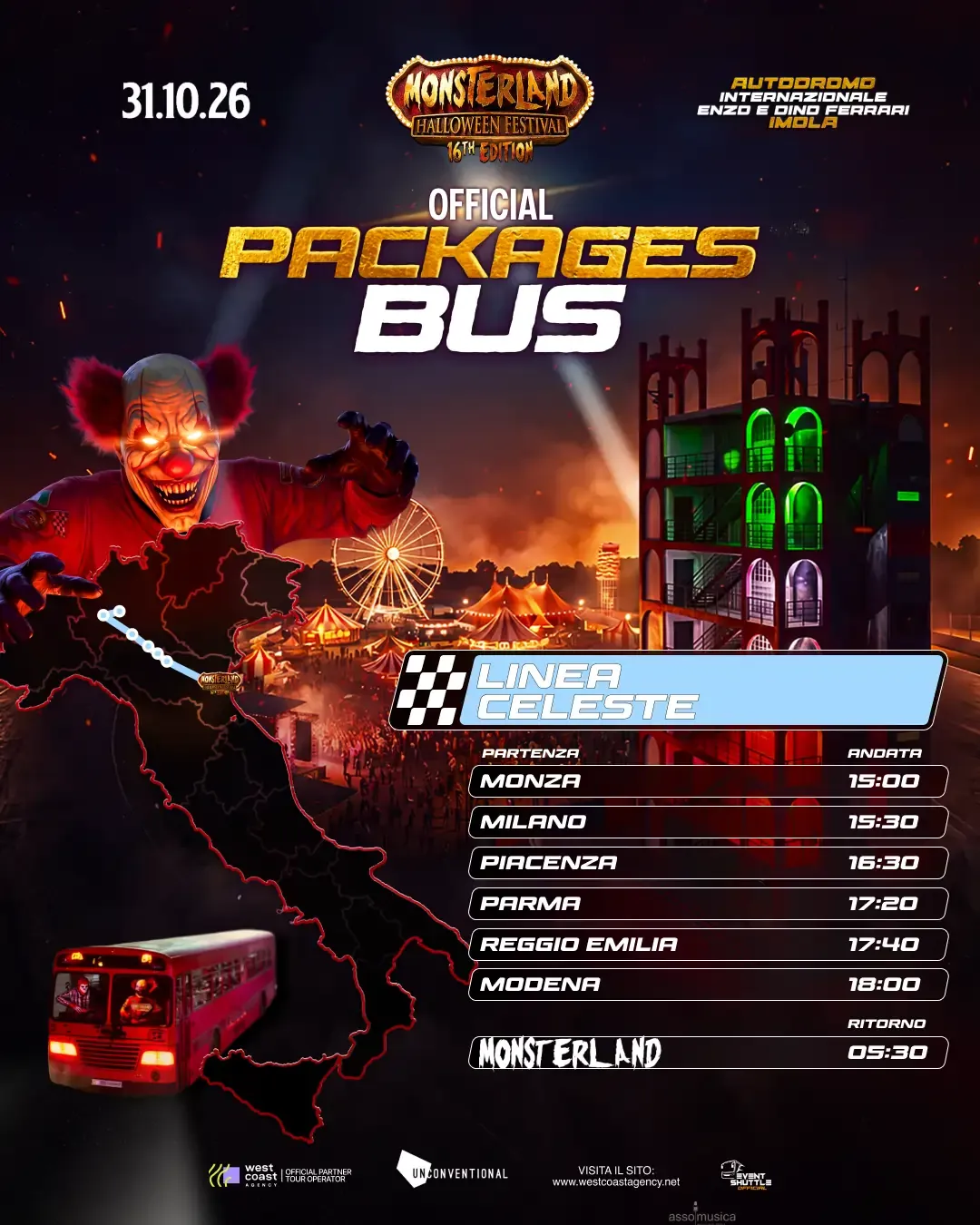 Monsterland Halloween Festival 31.10.2026  Pacchetto Bus +Ticket ( Partenza Milano  )