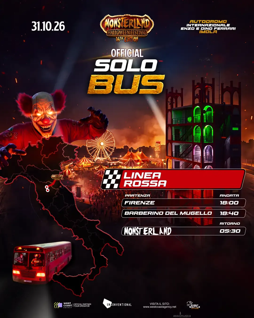 Monsterland Halloween Festival 31.10.2026  SOLO Biglietto Bus  ( Partenza Firenze )