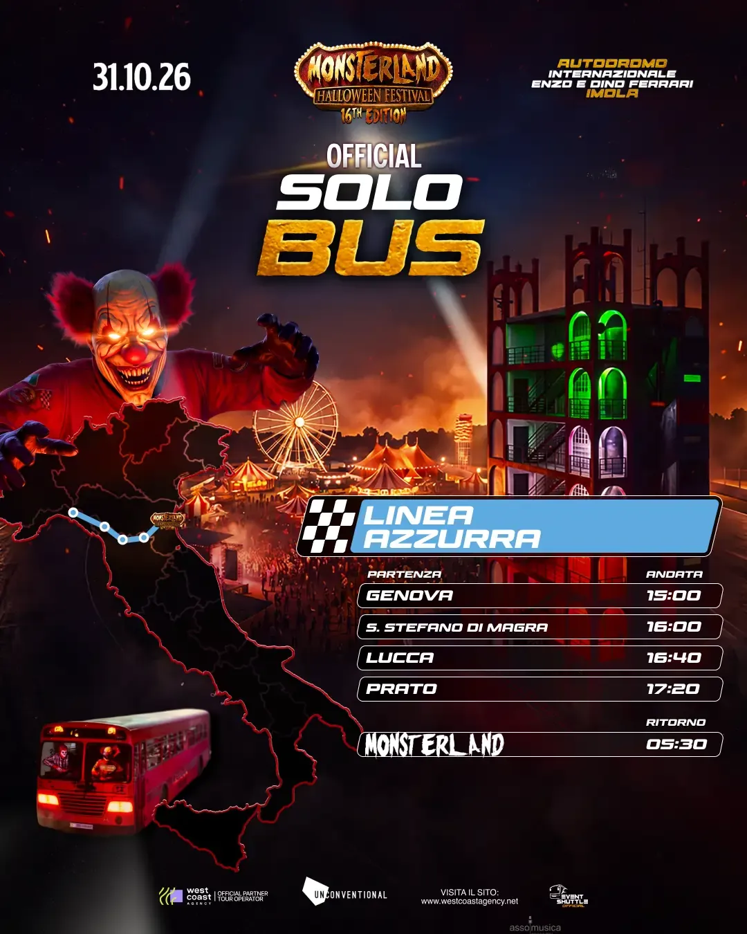 Monsterland Halloween Festival 31.10.2026  SOLO Biglietto Bus ( Partenza Genova )