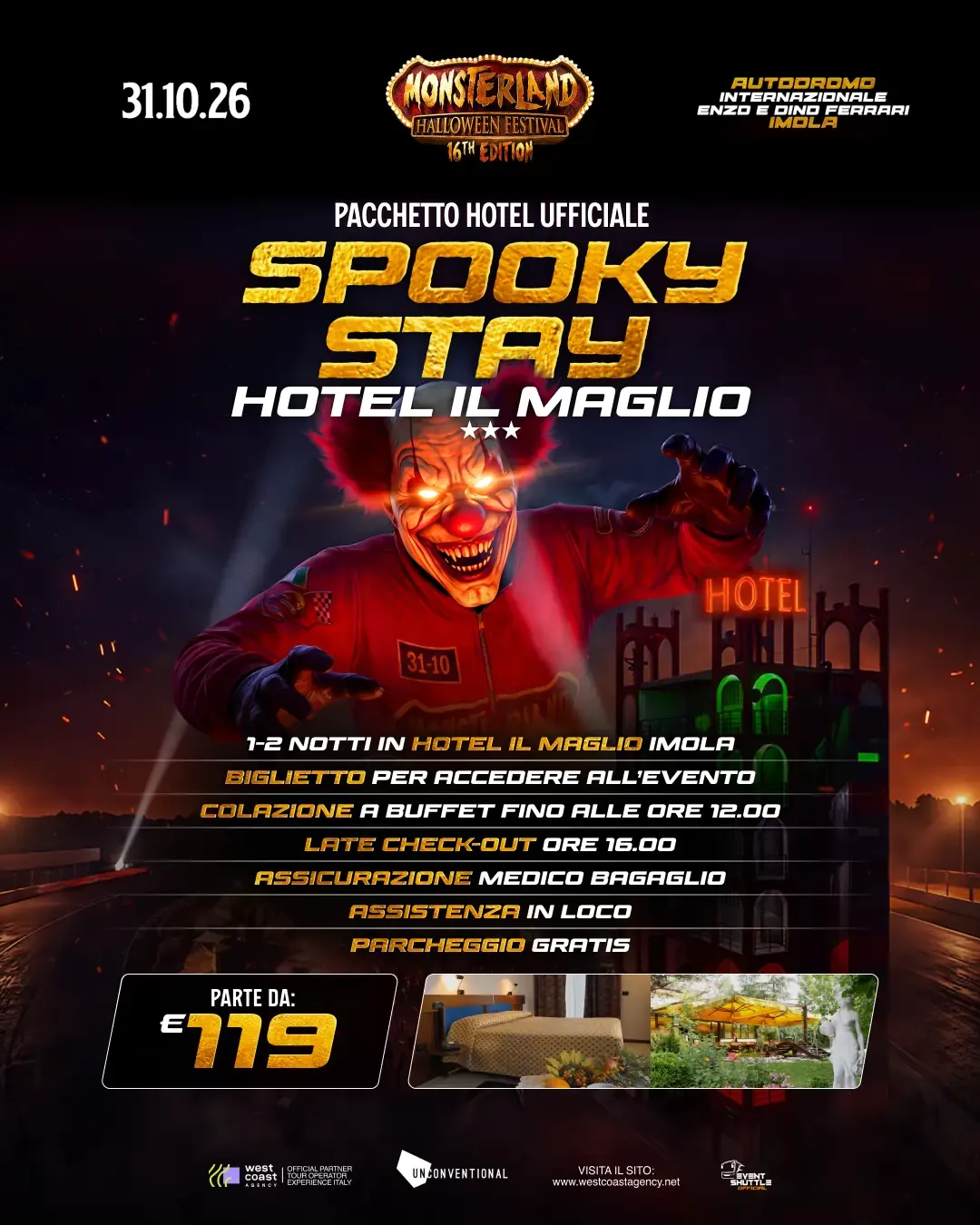 Monsterland Halloween Festival 31.10.2026 Packages Hotel -Ticket -Biglietto (Hotel il Maglio )