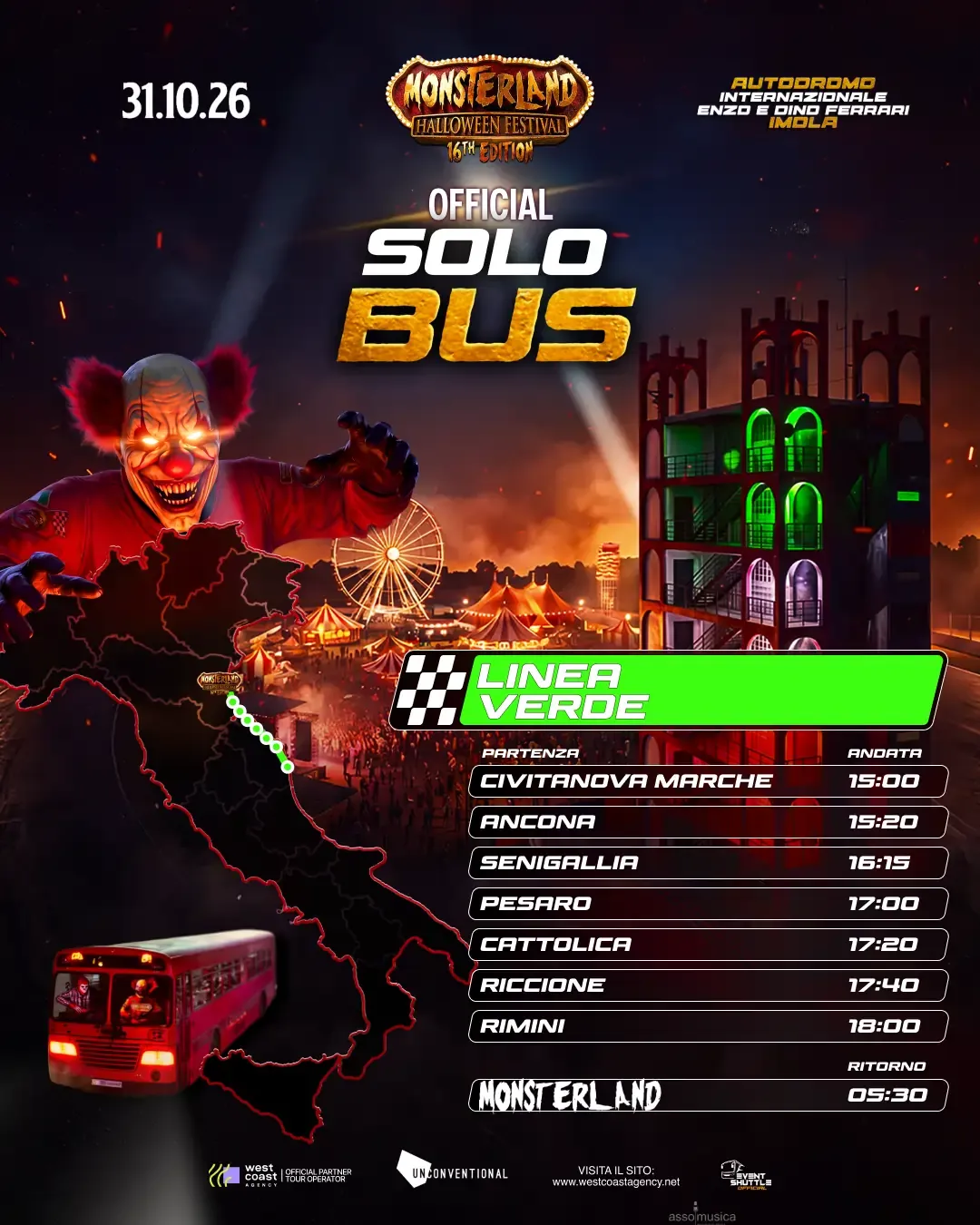 Monsterland Halloween Festival 31.10.2026  SOLO Biglietto Bus  ( Partenza Civitanova M )