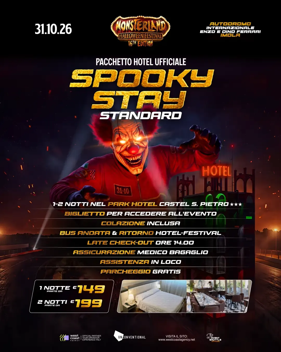 Monsterland Halloween Festival 31.10.2026  Pacchetti Hotel -Ticket -Biglietto -Navetta ( Park Hotel )