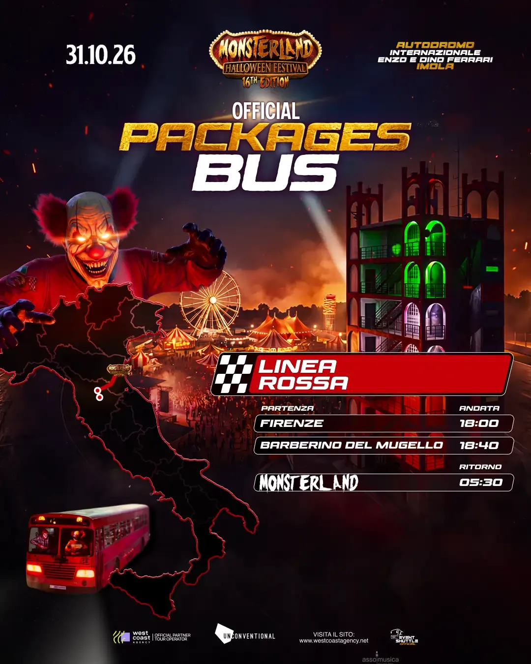 Monsterland Halloween Festival 31.10.2026  Pacchetto Bus +Ticket  ( Partenza Firenze )