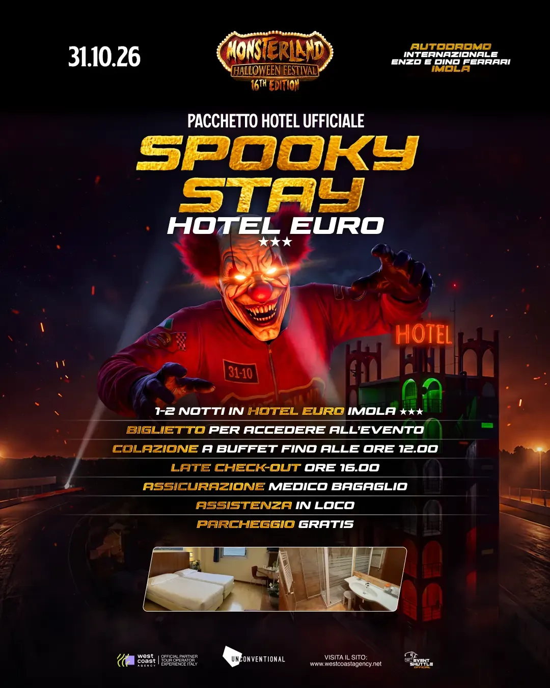 Monsterland Halloween Festival 31.10.2026  Pacchetti Hotel -Ticket -Biglietto Navette ( Hotel Euro )