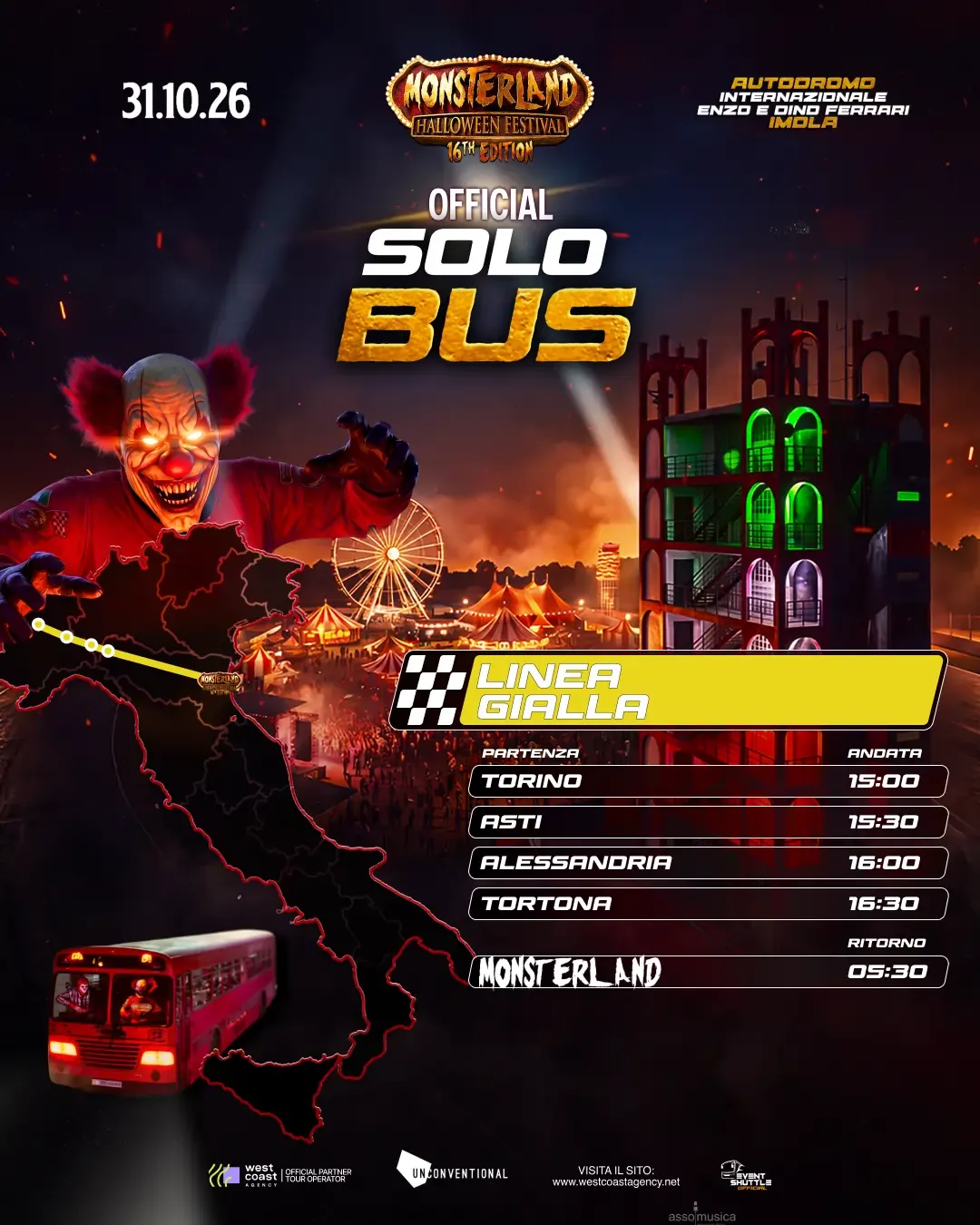 Monsterland Halloween Festival 31.10.2026  SOLO Biglietto Bus ( Partenza Torino )