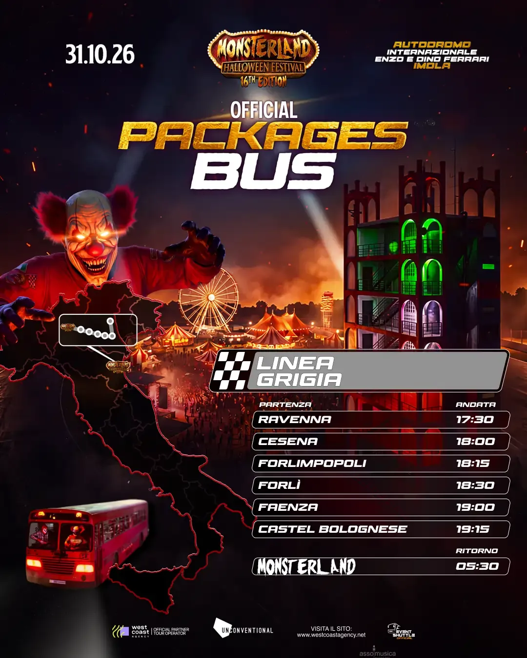 Monsterland Halloween Festival 31.10.2026  Pacchetto Bus +Ticket ( Partenza Ravenna )