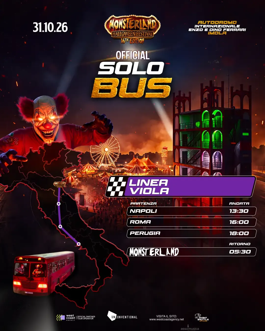 Monsterland Halloween Festival 31.10.2026  SOLO Biglietto Bus  ( Partenza Napoli -Roma )